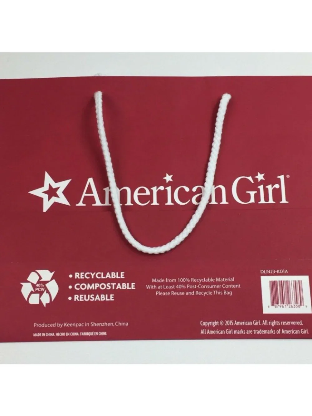AG American Girl Set 2 Red Medium Shopping Bags Star Logo